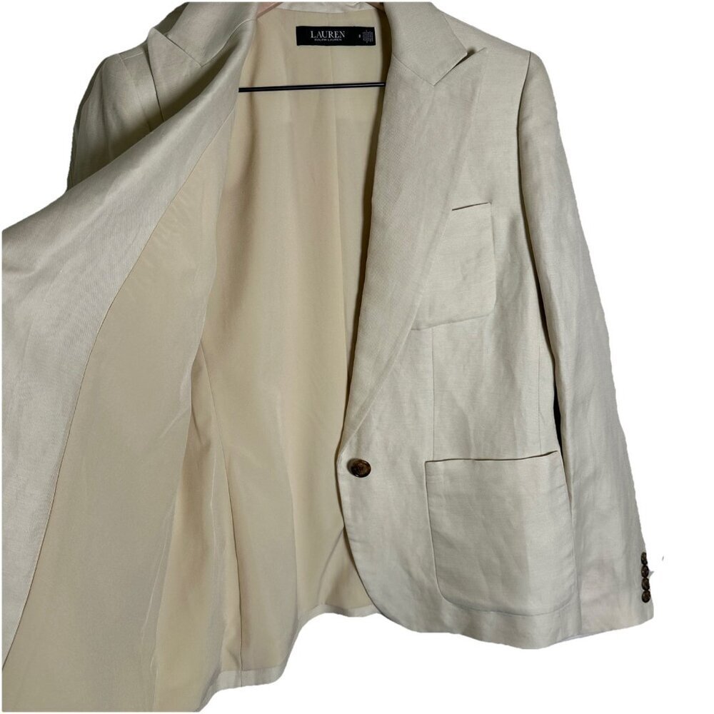 Ralph Lauren Women's Blazer Linen Blend Twill Size 8 Beige Pockets Office Jacket - Picture 6 of 15